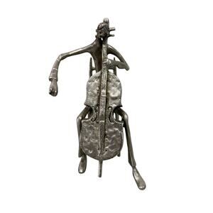 Metal Sculpture Musician 9” Cellist Soloist Metal Art Deco Abstract Gifting